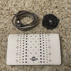 Coach Wallet on strap in White with Studs. With ADDED on Chain strap in gunmetal